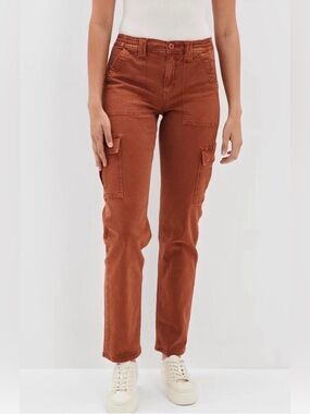 American Eagle Women’s Stretch High Rise Cargo Pants Sz 8 Rust Burnt Orange EUC